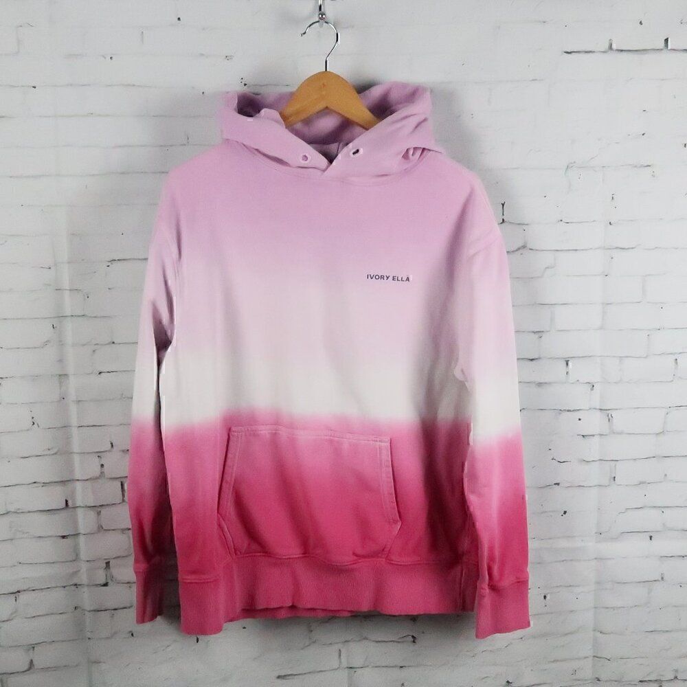 IVORY ELLA PINK TIE DYE OMBRE PULL OVER LONG SLEEVE HOODED SWEATSHIRT SIZE SMALL